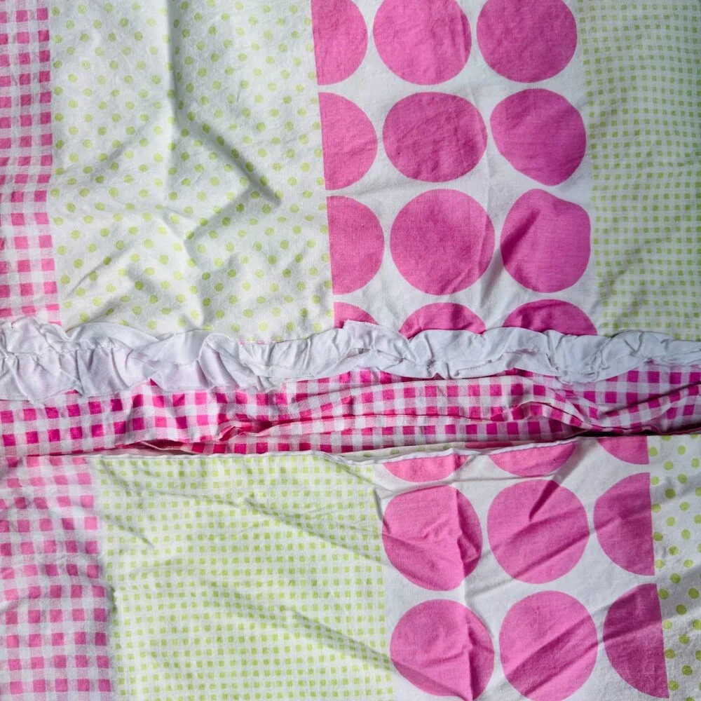 NoJo Nursery Valance Set Pink Green Polka Dot Gingham Ruffle Girls Room Curtains
